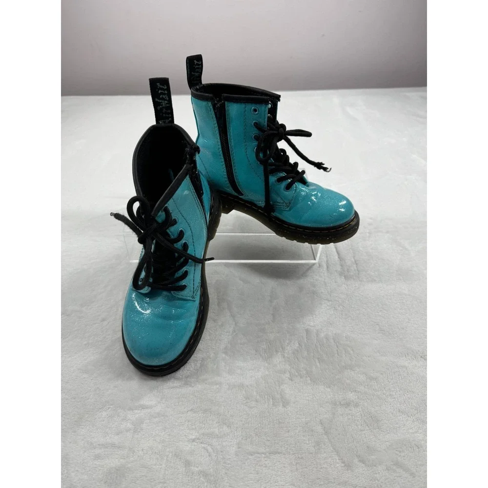 Dr. Martens 1460 Ankle Boots Kids 13 Turquoise Glitter Lace Up Side Zipper Retro
